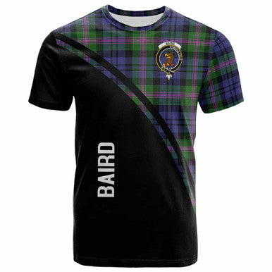 Scottish Baird Clan Crest Tartan Curve T-Shirt Front Side Tartan Plaid