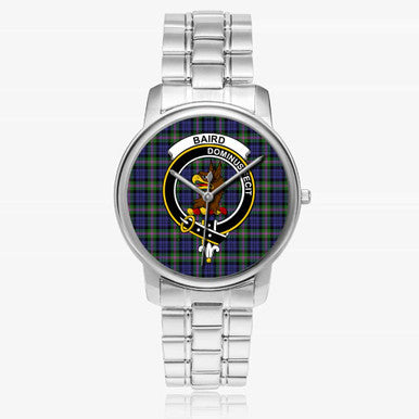 Scottish Baird Clan Crest Tartan Folding Clasp Steel Quartz Watches Tartan Plaid Silver 1