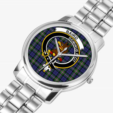 Scottish Baird Clan Crest Tartan Folding Clasp Steel Quartz Watches Tartan Plaid Silver 2