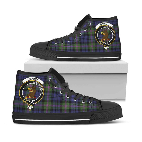 Scottish Baird Clan Crest Tartan High Top Shoes Black Sole Tartan Plaid