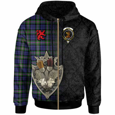 Scottish Baird Clan Crest Tartan Hoodie - Half Thistle Flowers Celtic Design Zip-up Tartan Plaid