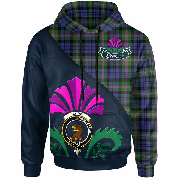 Scottish Baird Clan Crest Tartan Hoodie - Scotland Thistle Style Front Side Tartan Plaid