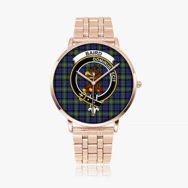 Scottish Baird Clan Crest Tartan Instafamous Steel Quartz Watches Tartan Plaid Rose Gold 1
