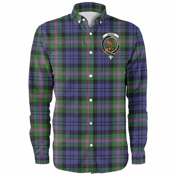 Scottish Baird Clan Crest Tartan Long Sleeve Shirt Front Side Tartan Plaid