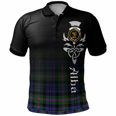 Scottish Baird Clan Crest Tartan Polo Shirt - Alba Gu Brath Family Crest Celtic Inspired Front Side Tartan Plaid