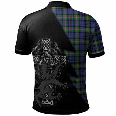 Scottish Baird Clan Crest Tartan Polo Shirt - Lion Rampant Celtic Cross Flash Style Back Side Tartan Plaid