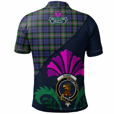 Scottish Baird Clan Crest Tartan Polo Shirt - Scotland Thistle Style Back Side Tartan Plaid