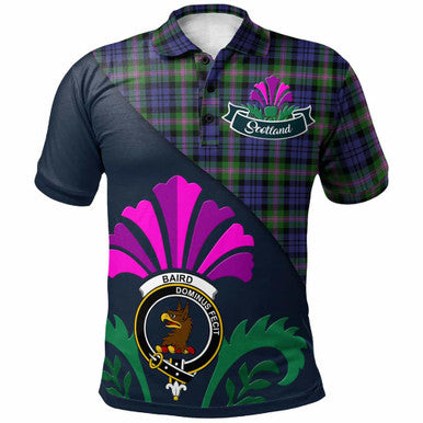 Scottish Baird Clan Crest Tartan Polo Shirt - Scotland Thistle Style Front Side Tartan Plaid