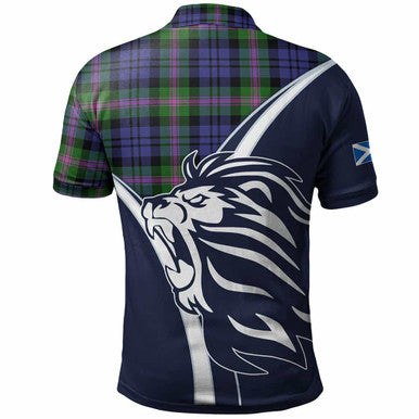 Scottish Baird Clan Crest Tartan Polo Shirt - Scottish Flag With Lion Back Side Tartan Plaid