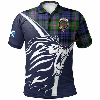 Scottish Baird Clan Crest Tartan Polo Shirt - Scottish Flag With Lion Front Side Tartan Plaid