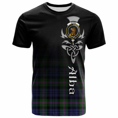 Scottish Baird Clan Crest Tartan T-Shirt - Alba Gu Brath Family Crest Celtic Inspired Front Side Tartan Plaid