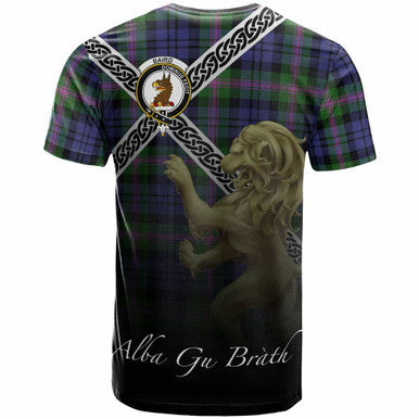 Scottish Baird Clan Crest Tartan T-Shirt - Celtic With Scotland Lion Back Side Tartan Plaid