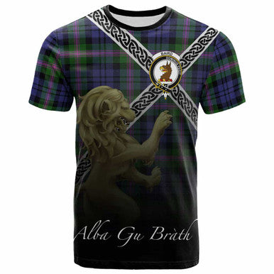 Scottish Baird Clan Crest Tartan T-Shirt - Celtic With Scotland Lion Front Side Tartan Plaid