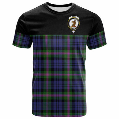 Scottish Baird Clan Crest Tartan T-Shirt - Horizontal Style Front Side Tartan Plaid