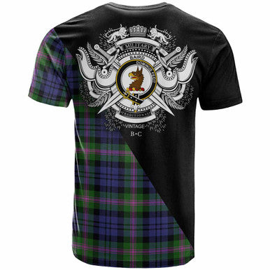 Scottish Baird Clan Crest Tartan T-Shirt - Military Logo Back Side Tartan Plaid