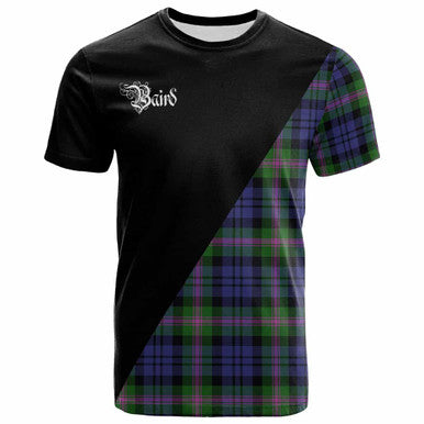 Scottish Baird Clan Crest Tartan T-Shirt - Military Logo Front Side Tartan Plaid