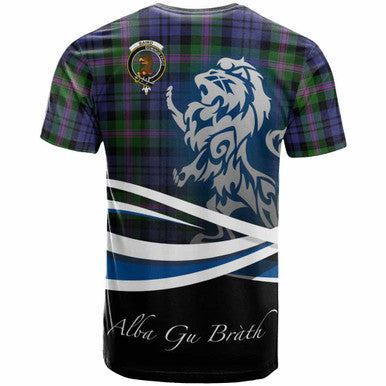 Scottish Baird Clan Crest Tartan T-Shirt - Scotland Lion Back Side Tartan Plaid