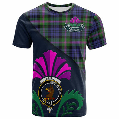Scottish Baird Clan Crest Tartan T-Shirt - Scotland Thistle Style Front Side Tartan Plaid
