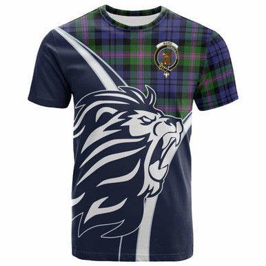 Scottish Baird Clan Crest Tartan T-Shirt - Scottish Flag With Lion Front Side Tartan Plaid