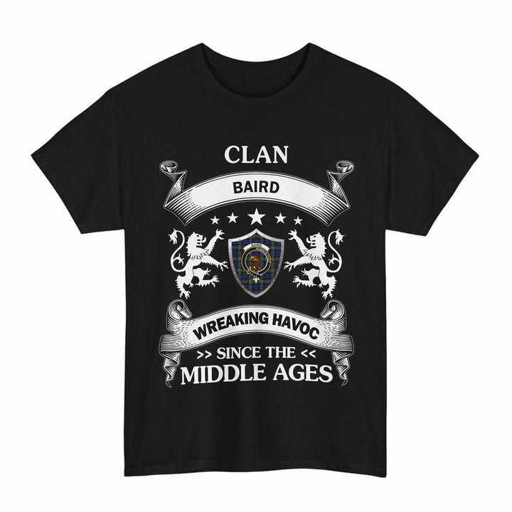 Scottish Baird Clan Crest Tartan T-Shirt Wreaking Havoc Design Tartan Plaid Black Color