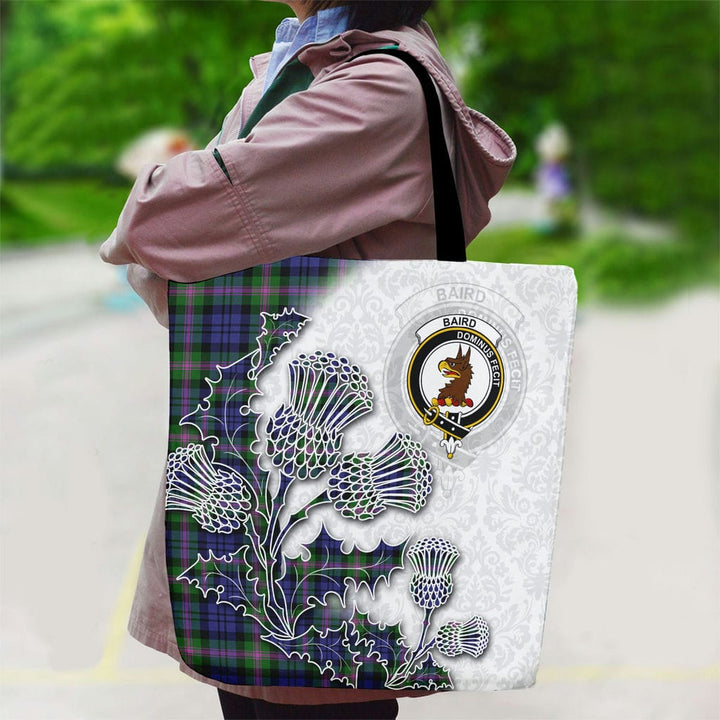 Scottish Baird Clan Tartan Canvas Bag With Shoulder Straps - Thistle Flowers Style Tartan Plaid 2
