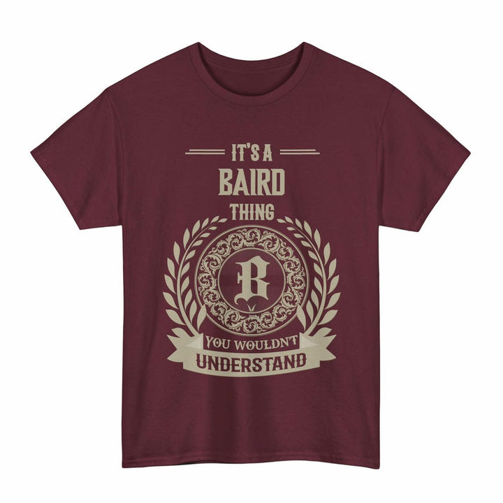 Scottish Baird Clan Tartan T-Shirt - Vintage Family Name Tartan Plaid Maroon Color