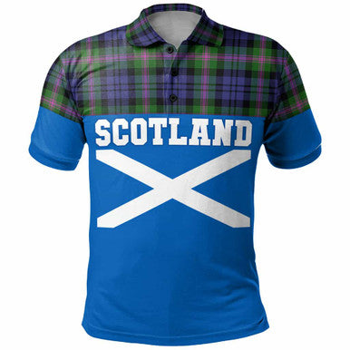 Scottish Baird Modern Clan Tartan Polo Shirt - Lion Rampant of Scotland With Flag Front Side Tartan Plaid