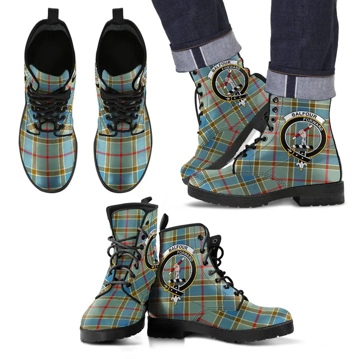 Scottish Balfour Blue Clan Crest Tartan Leather Boots