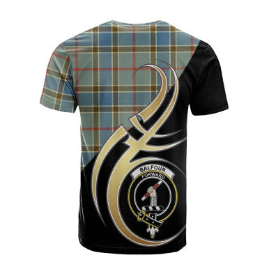 Scottish Balfour Blue Clan Crest Tartan T-Shirt Believe in Me Back Side Tartan Plaid