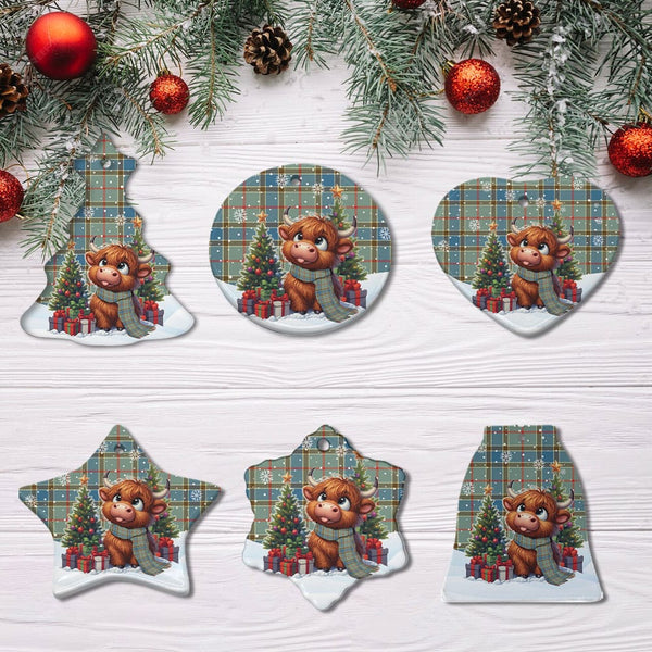 Scottish Balfour Blue Clan Tartan Ceramic Ornament Cute Highland Cow Christmas All Style Tartan Plaid