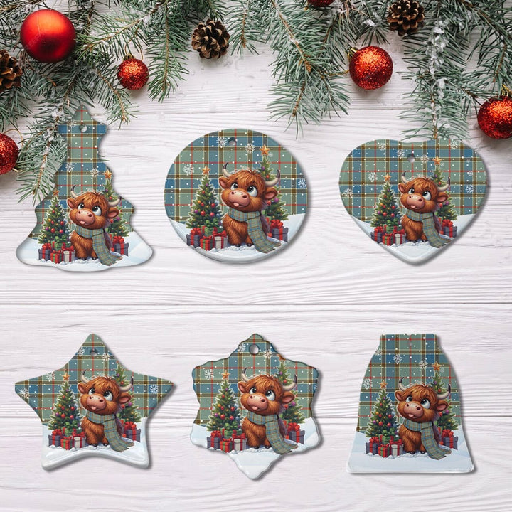Scottish Balfour Blue Clan Tartan Ceramic Ornament Cute Highland Cow Christmas All Style Tartan Plaid