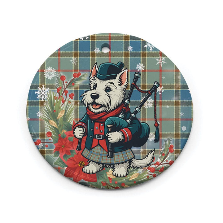 Scottish Balfour Blue Clan Tartan Ceramic Ornament Cute Scottish Terrier Dog Circle Style Tartan Plaid