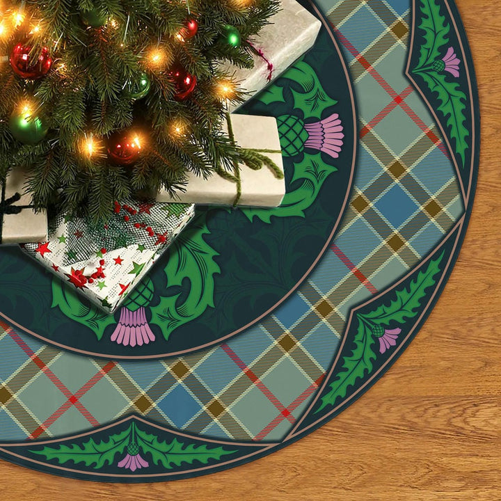 Scottish Balfour Blue Clan Tartan Christmas Tree Skirt Old Scottish Thistle Flower No Tassels Tartan Plaid 2