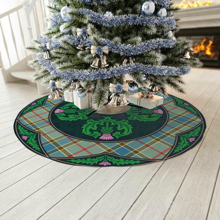 Scottish Balfour Blue Clan Tartan Christmas Tree Skirt Old Scottish Thistle Flower No Tassels Tartan Plaid 3