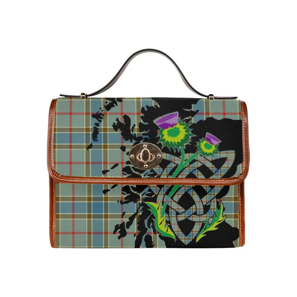 Scottish Balfour Blue Clan Tartan Waterproof Canvas Bag With Thistle Tartan Plaid 2