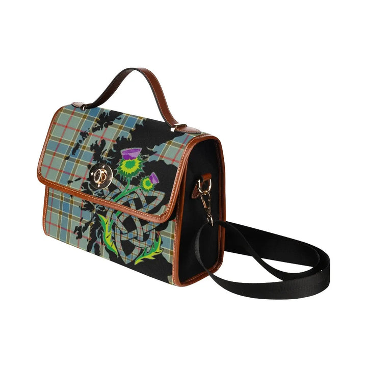 Scottish Balfour Blue Clan Tartan Waterproof Canvas Bag With Thistle Tartan Plaid 4