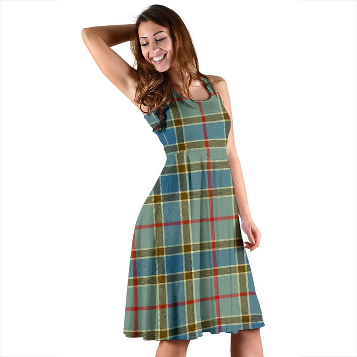 Scottish Balfour Blue Clan Tartan Women Midi Dress