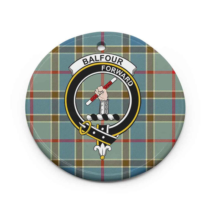 Scottish Balfour Clan Crest Tartan Ceramic Ornament Circle Shape Tartan Plaid