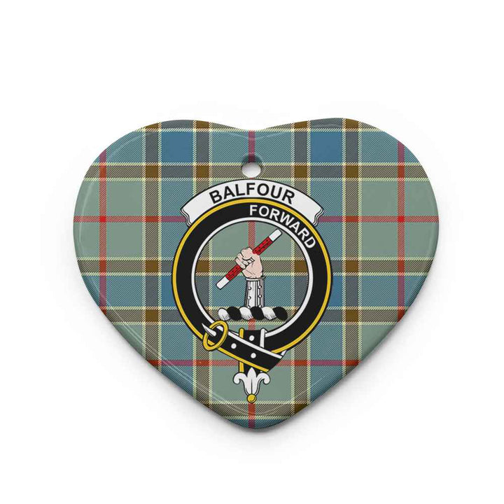 Scottish Balfour Clan Crest Tartan Ceramic Ornament Heart Shape Tartan Plaid