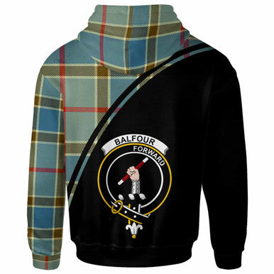 Scottish Balfour Clan Crest Tartan Curve Hoodie Back Side Tartan Plaid