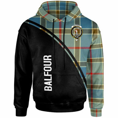 Scottish Balfour Clan Crest Tartan Curve Hoodie Front Side Tartan Plaid