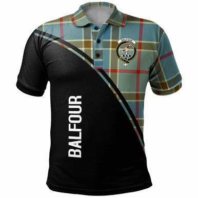Scottish Balfour Clan Crest Tartan Curve Polo Shirt Front Side Tartan Plaid