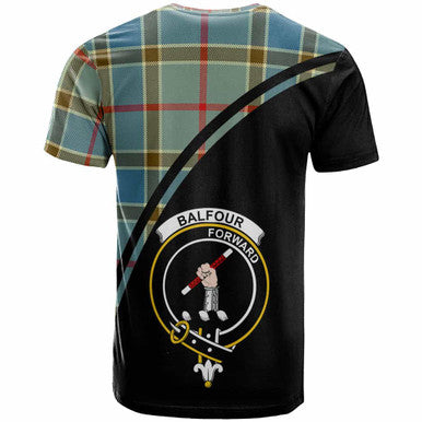 Scottish Balfour Clan Crest Tartan Curve T-Shirt Back Side Tartan Plaid