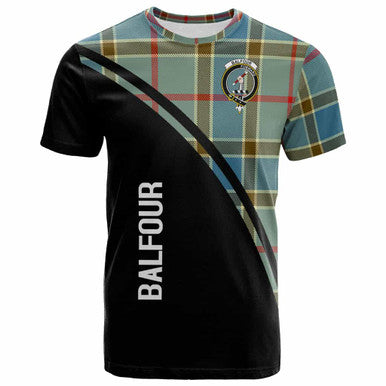 Scottish Balfour Clan Crest Tartan Curve T-Shirt Front Side Tartan Plaid
