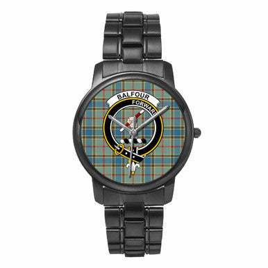 Scottish Balfour Clan Crest Tartan Folding Clasp Steel Quartz Watches Tartan Plaid Black 1