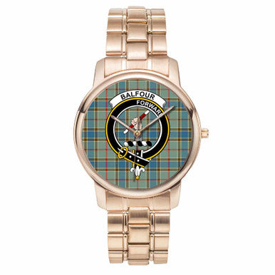 Scottish Balfour Clan Crest Tartan Folding Clasp Steel Quartz Watches Tartan Plaid Rose Gold 1