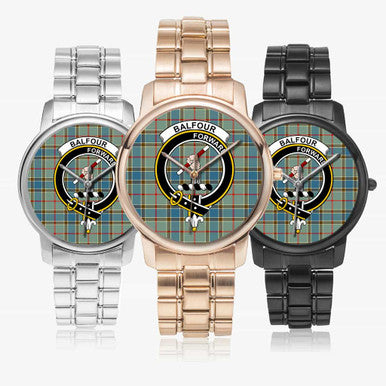 Scottish Balfour Clan Crest Tartan Folding Clasp Steel Quartz Watches Tartan Plaid All
