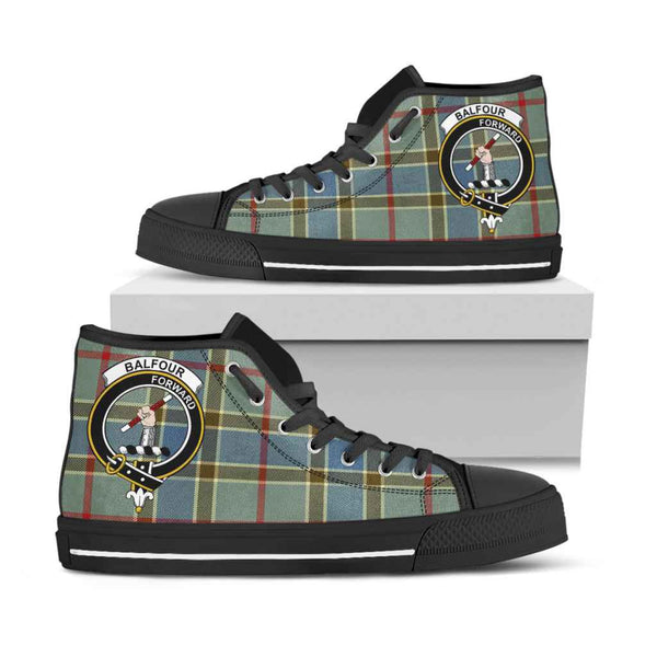 Scottish Balfour Clan Crest Tartan High Top Shoes Black Sole Tartan Plaid