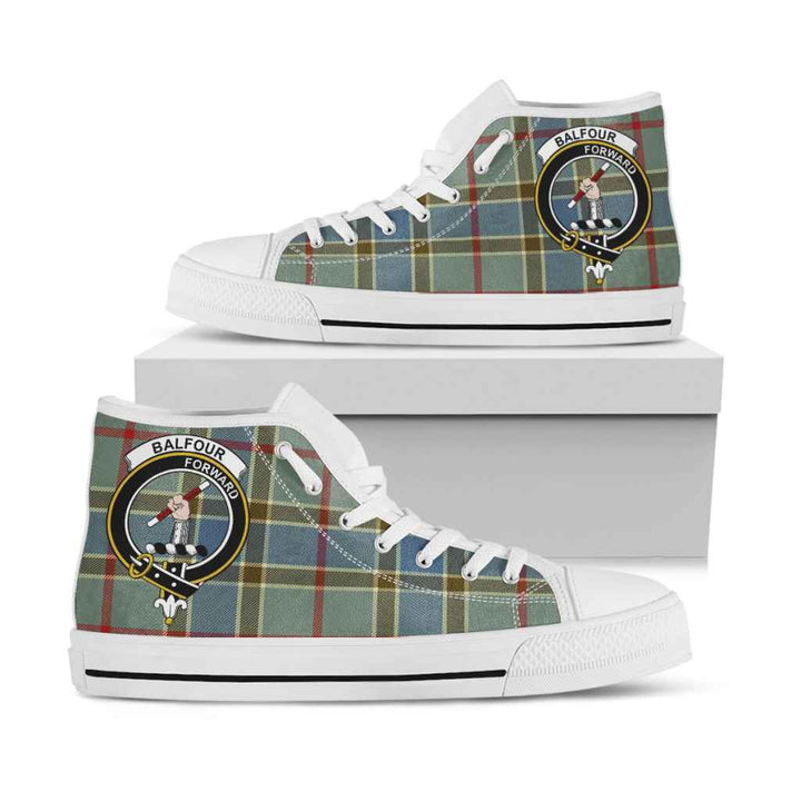 Scottish Balfour Clan Crest Tartan High Top Shoes White Sole Tartan Plaid