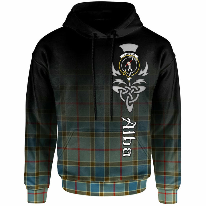 Scottish Balfour Clan Crest Tartan Hoodie - Alba Gu Brath Family Crest Celtic Inspired Front Side Tartan Plaid